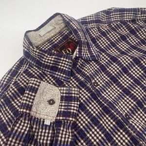 EQ Rooster Men's Purple Plaid Western Button Down Casual Cowboy Style Size Large